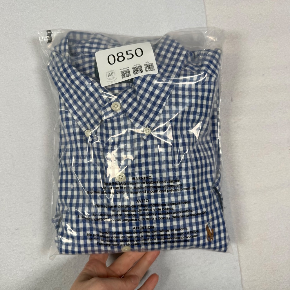 Polo Ralph Lauren Mens Classic Fit Gingham Button Down Shirt Navy Blue White L - Picture 10 of 10
